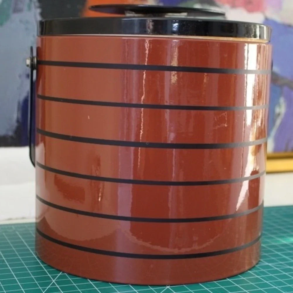 Georges Briard Vintage Mid‎ Century Modern Rust Orange Striped Ice Bucket USA